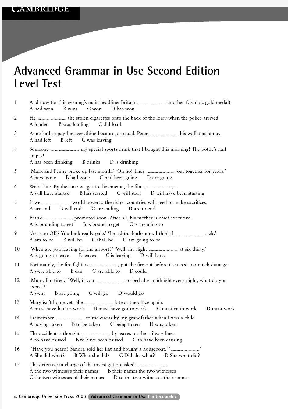 English - Cambridge - Advanced Grammar in Use - Level Test With Keys