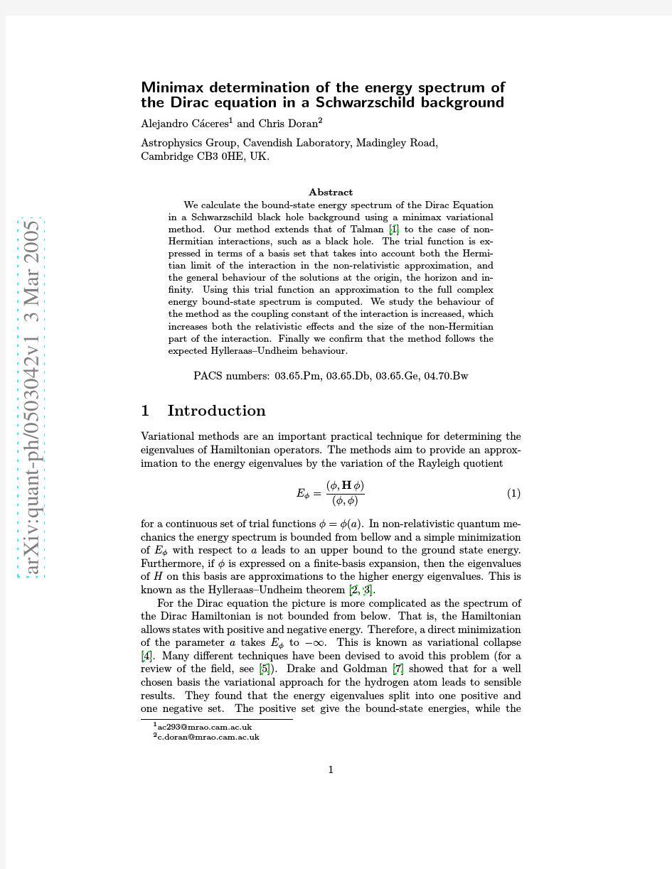 Minimax determination of the energy spectrum of the Dirac equation in a Schwarzschild backg