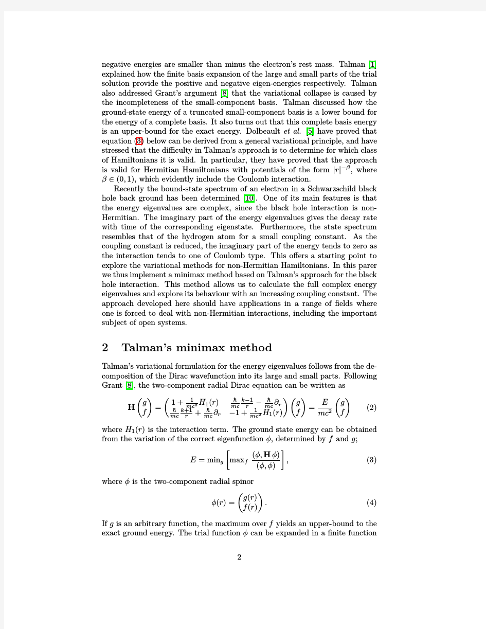 Minimax determination of the energy spectrum of the Dirac equation in a Schwarzschild backg