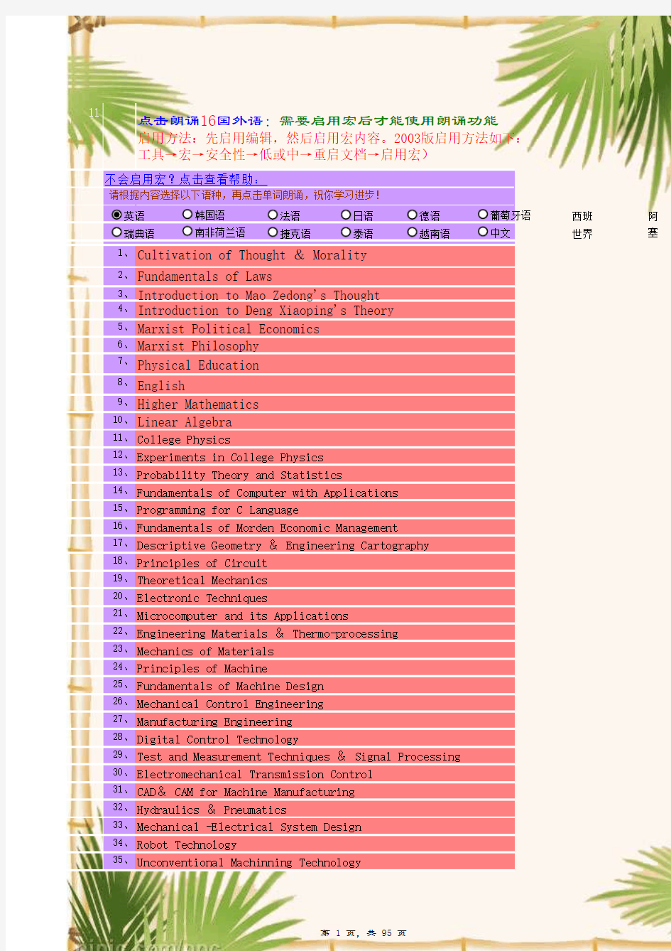 带点读机功能-2049个出国成绩单课程名称中英文对照参考表(新带点读学习英文功能)