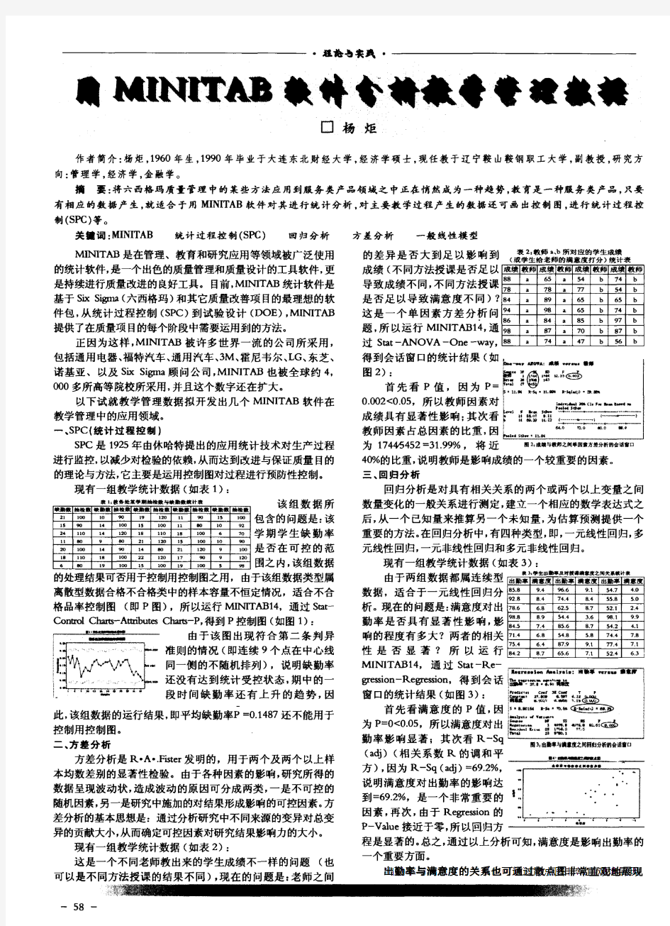 用MINITAB软件分析教学管理数据