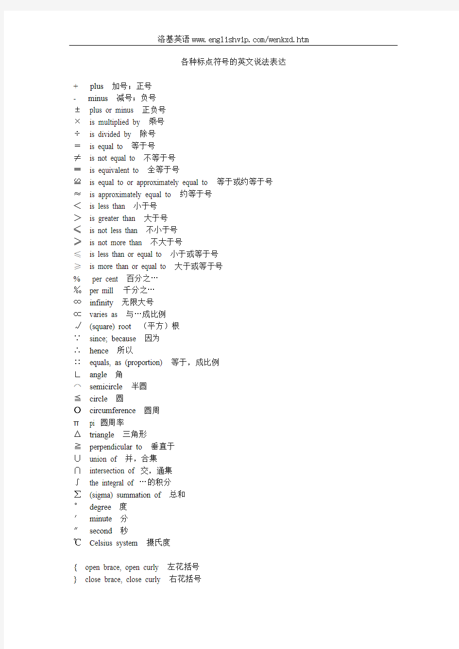 各种标点符号的英文说法表达