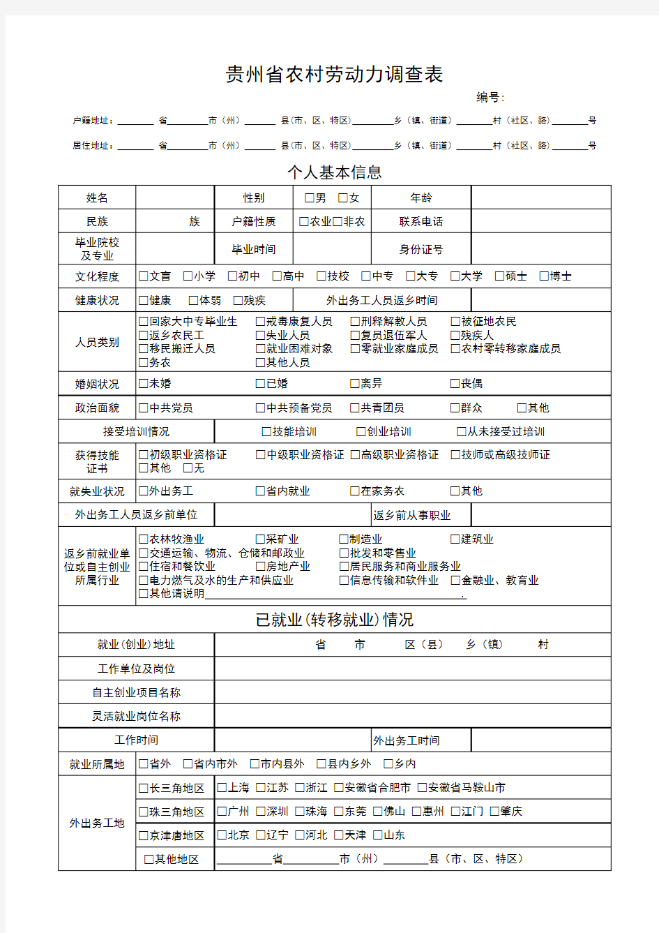 劳动力调查表