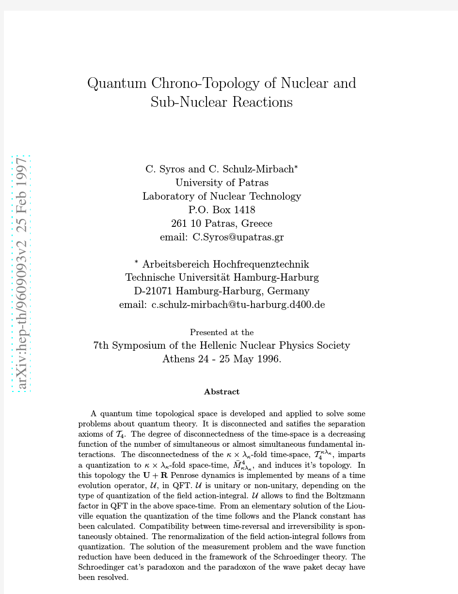 Quantum Chrono-Topology of Nuclear and Sub-Nuclear Reactions
