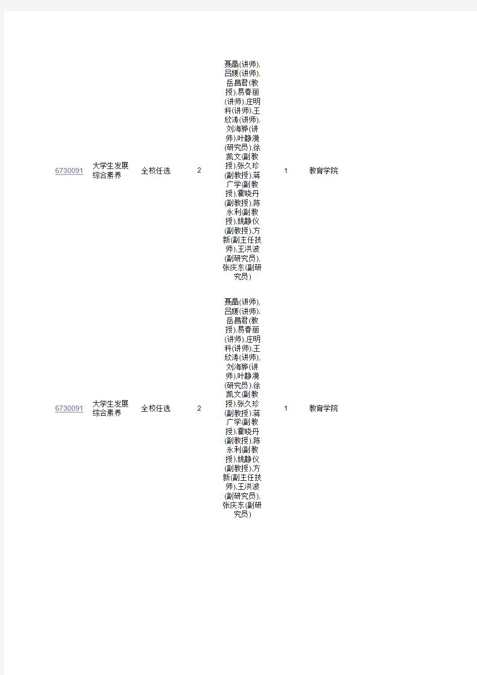北京大学2014年秋季课程表(公选课)