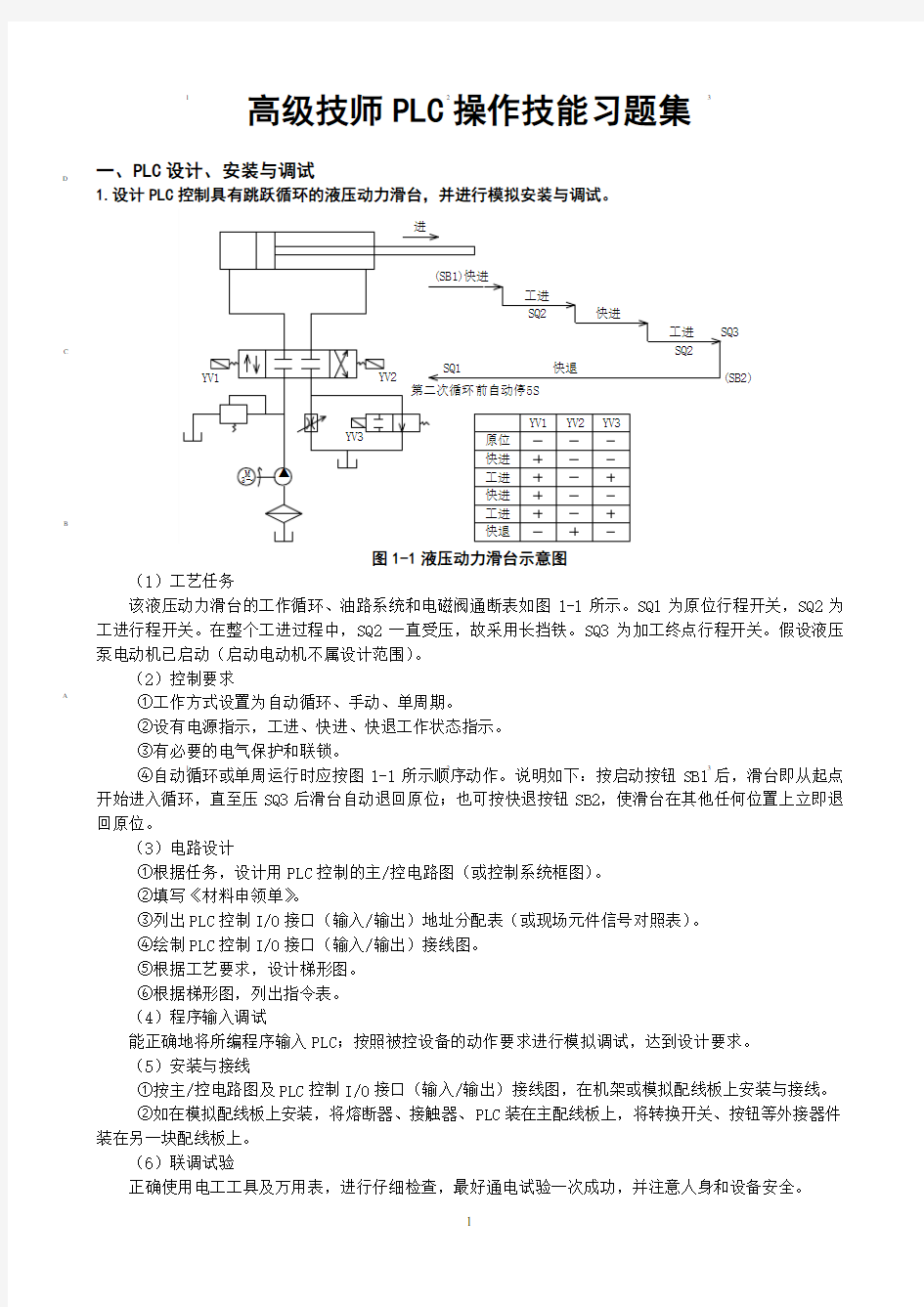 维修电工高级技师PLC操作技能习题测验集(00001)