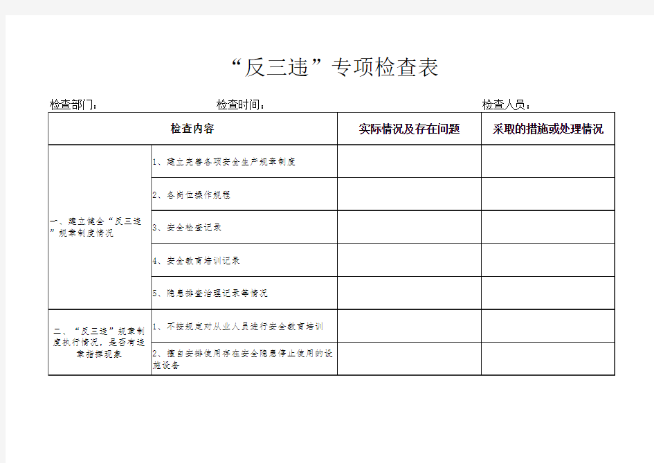 “反三违”专项检查表3