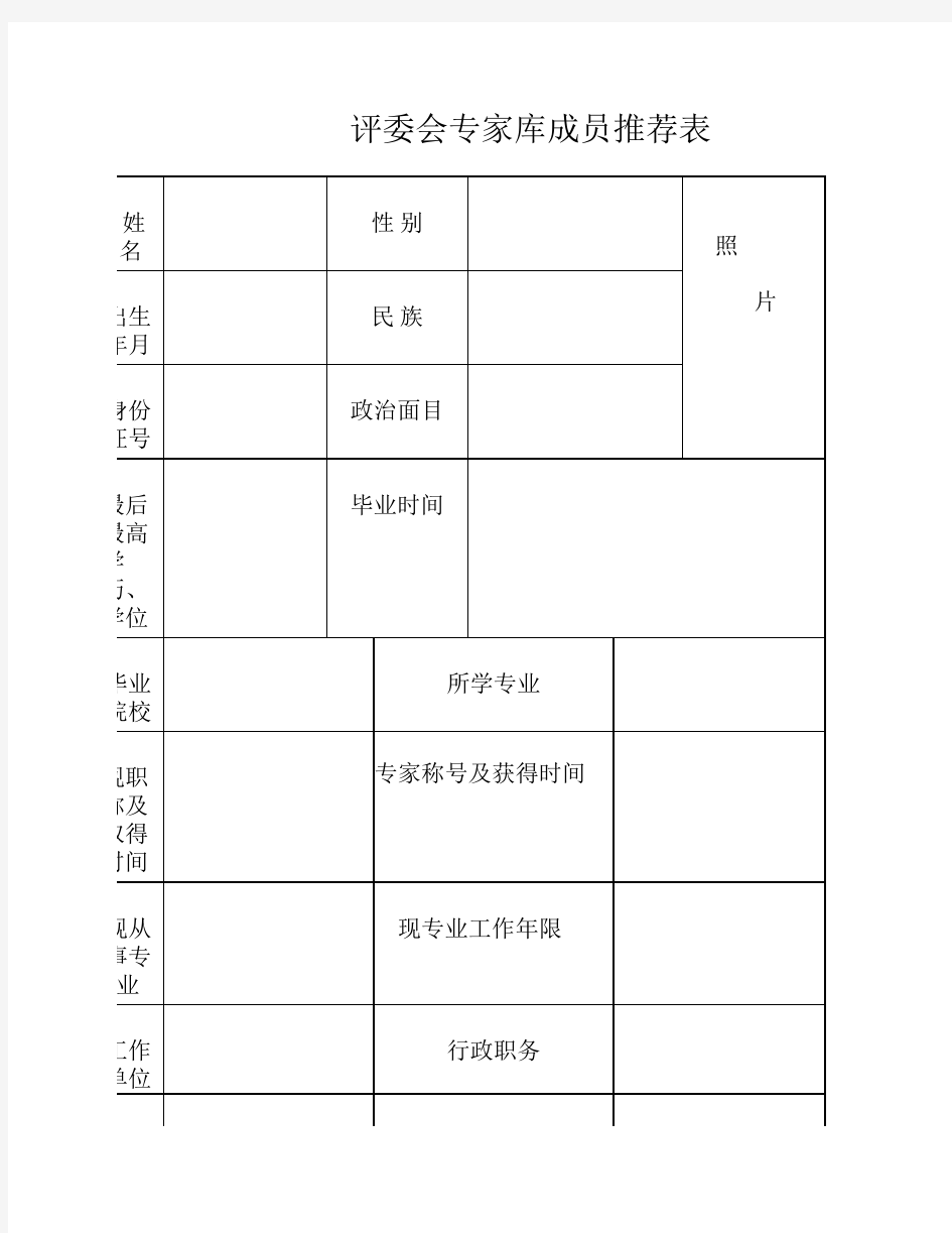 评委会专家库成员推荐表