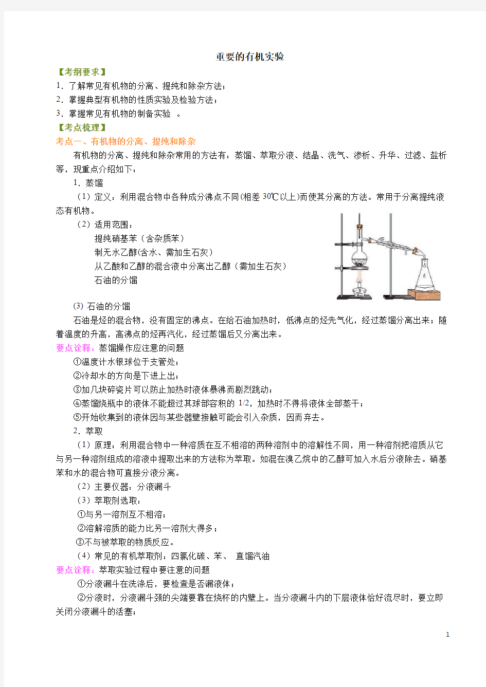 2021高考化学考点重要的有机实验(提高)