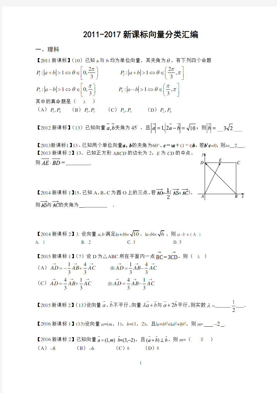 历年高考数学向量分类汇编