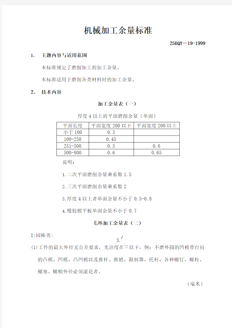 机械加工余量标准汇总