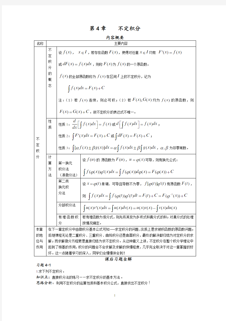 不定积分例题及答案