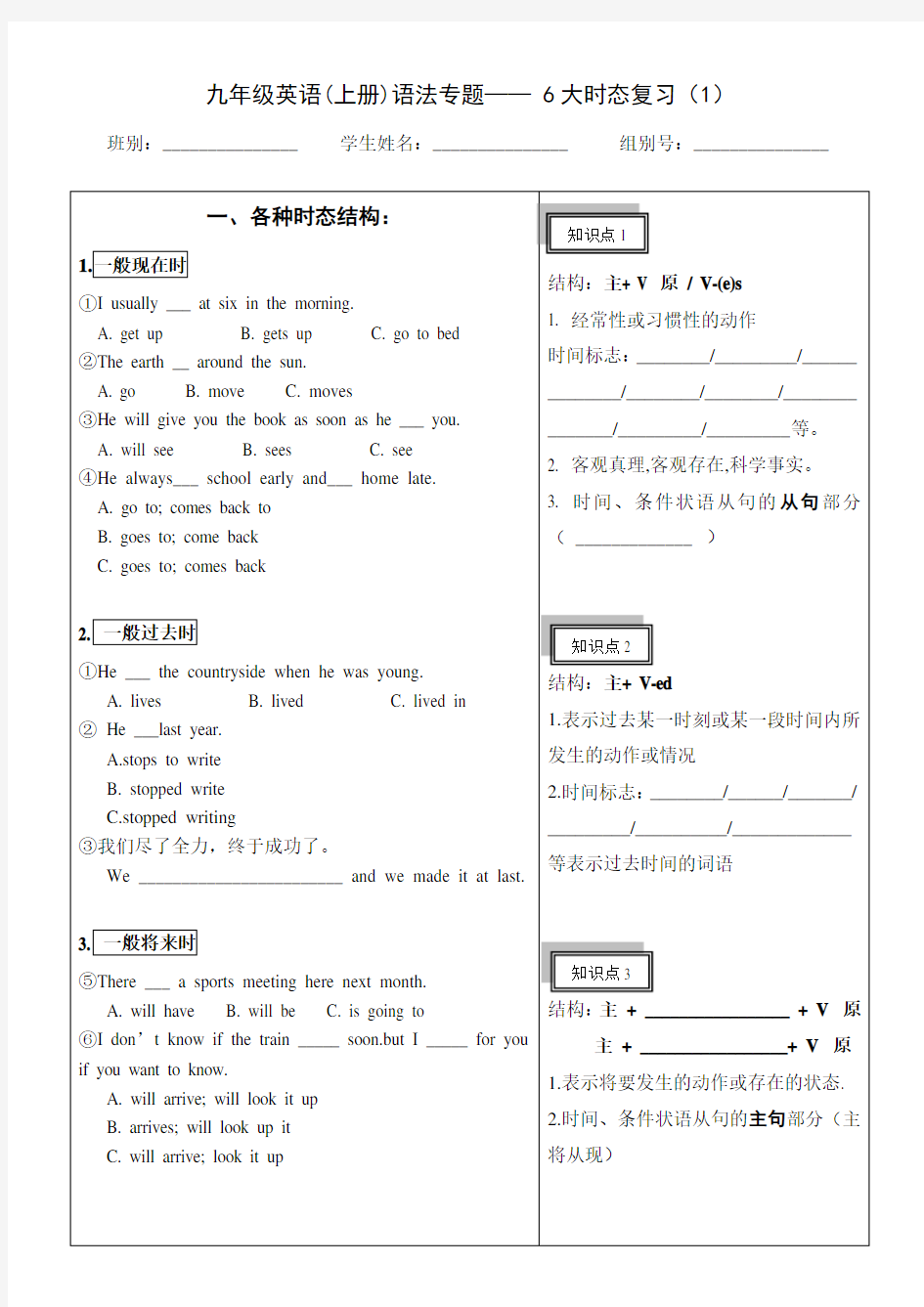 九年级英语语法专题6大时态