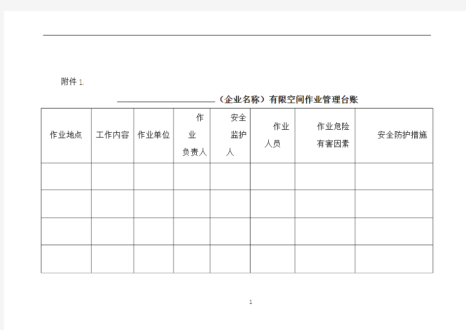 工贸企业有限空间作业管理台账