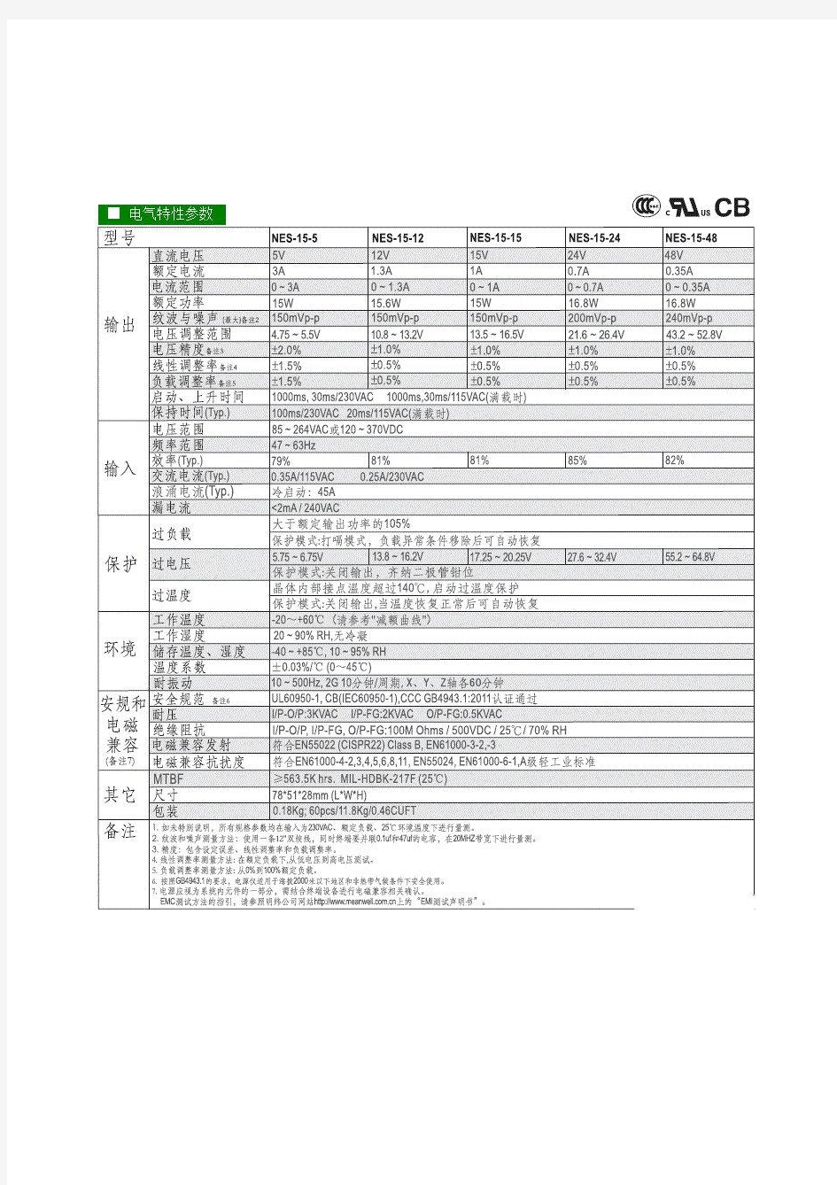 明纬NES系列开关电源选型手册