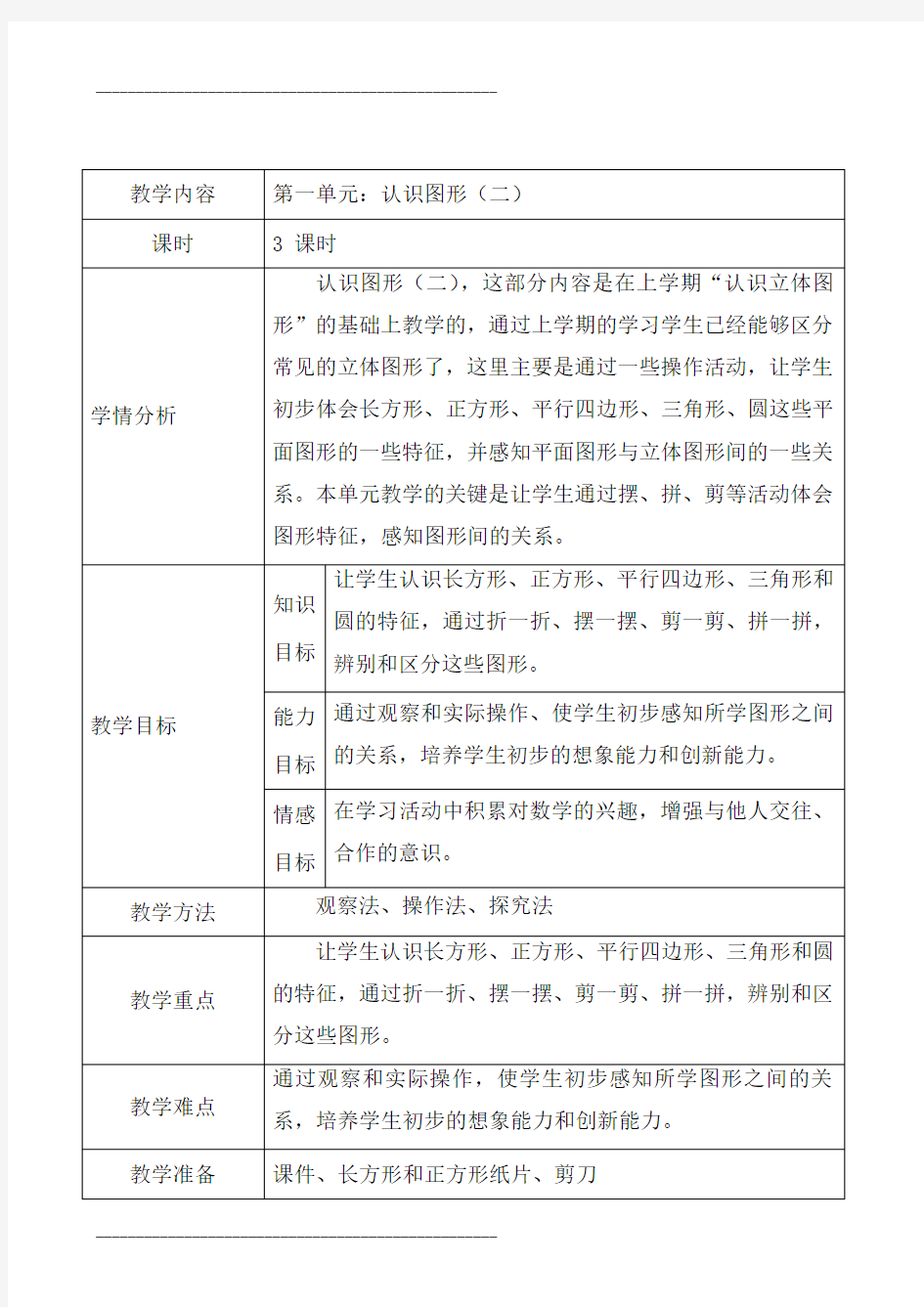 人教版一年级数学下册教案全册表格式集体备课(最新)