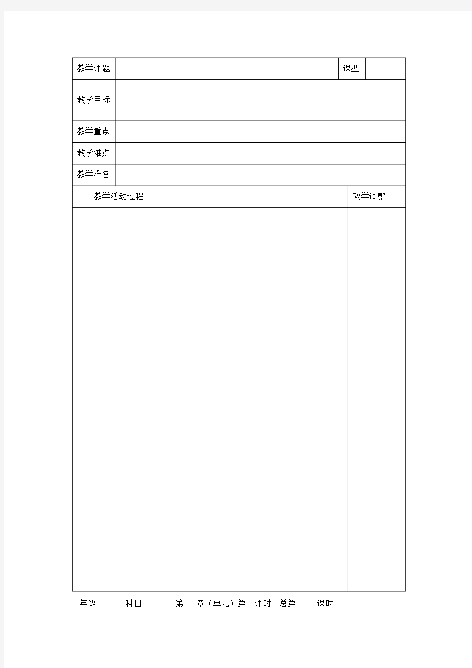 (完整版)小学电子备课教案模板