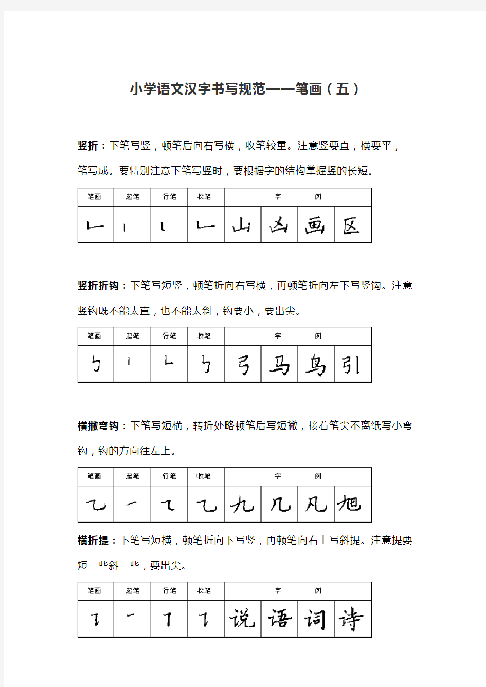 小学语文汉字书写规范笔画(五)