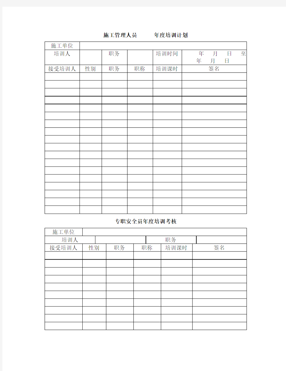 施工人员和专职安全员年度培训考核表