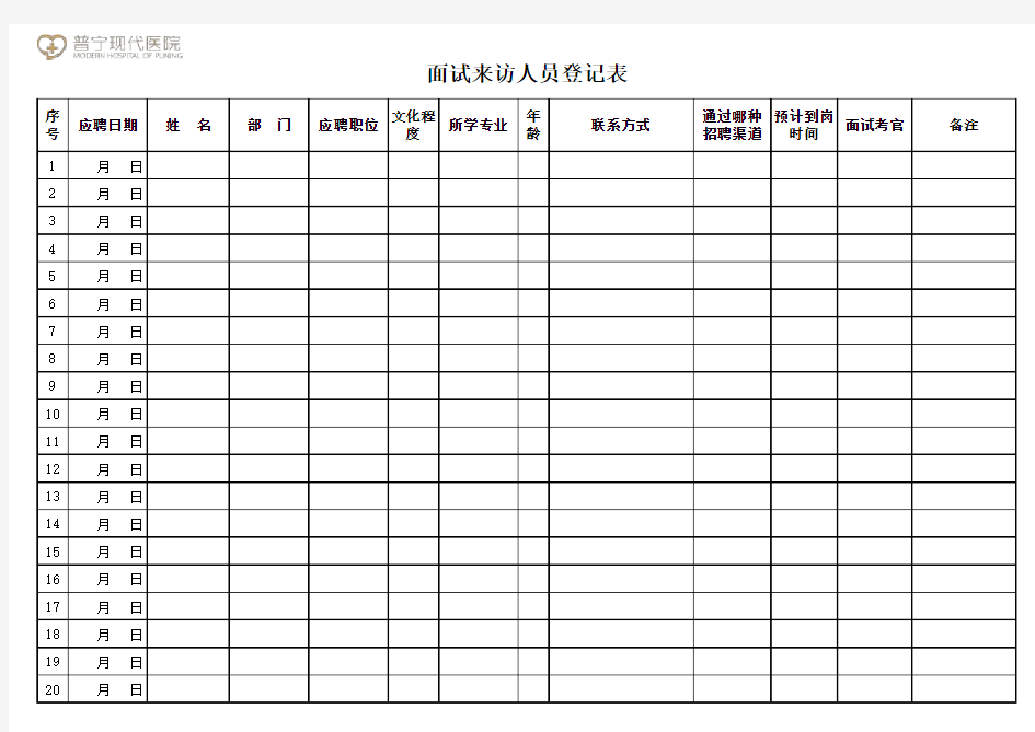 面试登记表