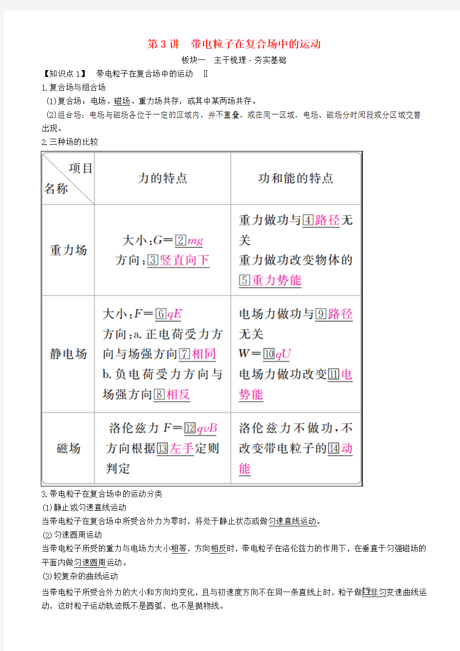 2019年高考物理一轮复习第九章磁场第3讲带电粒子在复合场中的运动学案