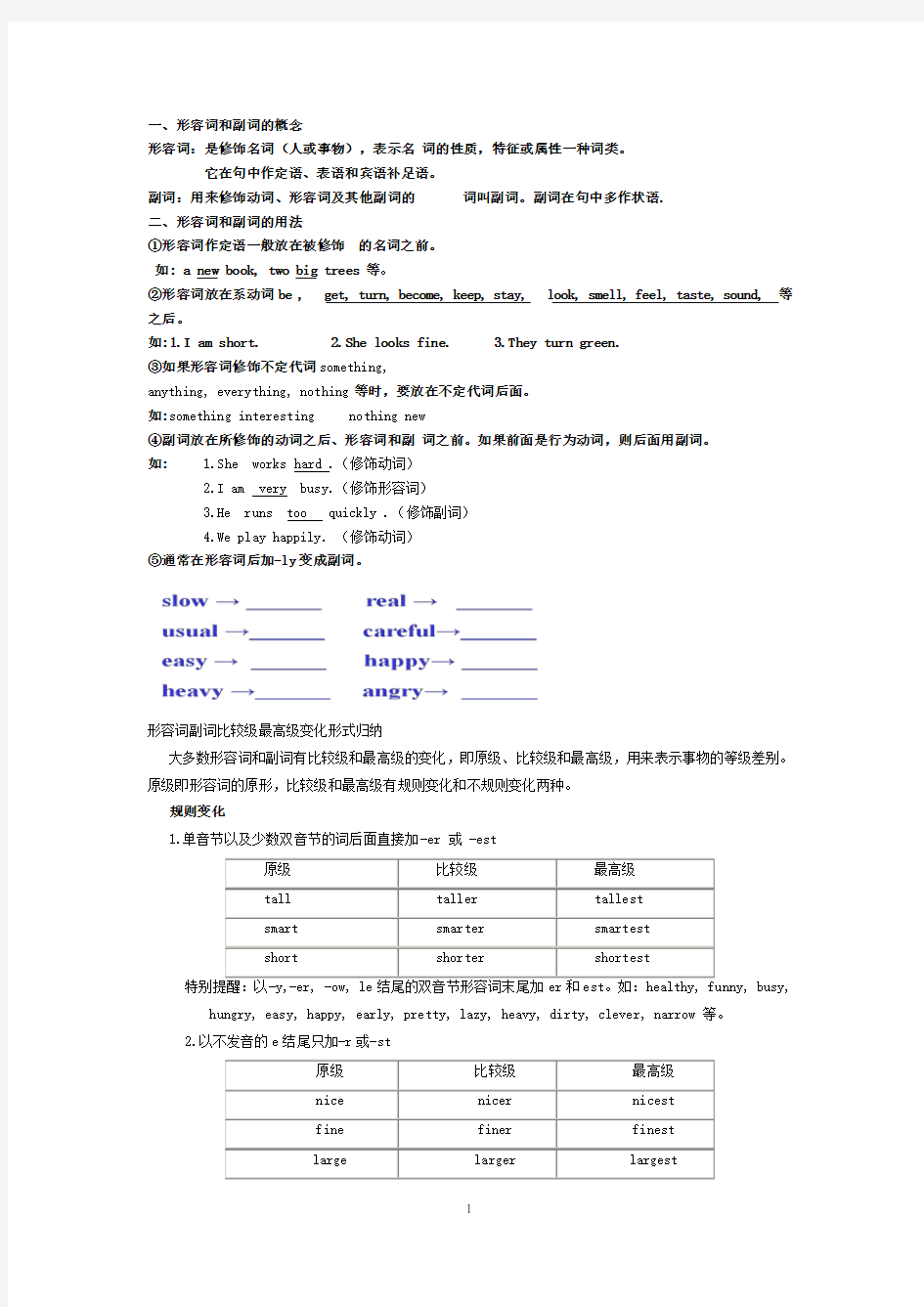 形容词和副词的比较级和最高级