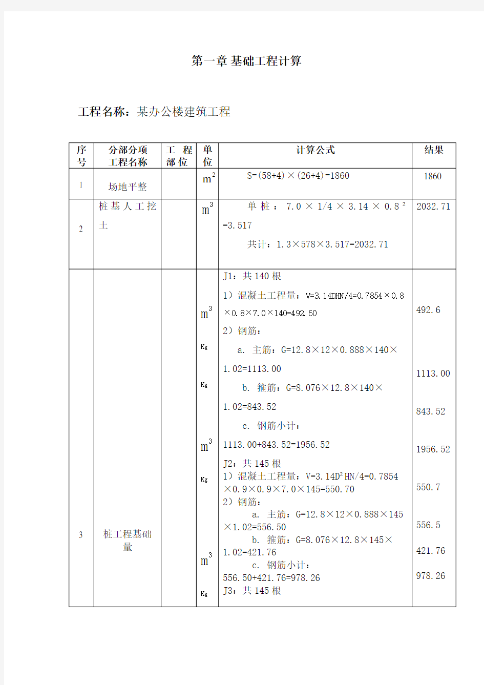 建筑工程毕业设计工程量计算