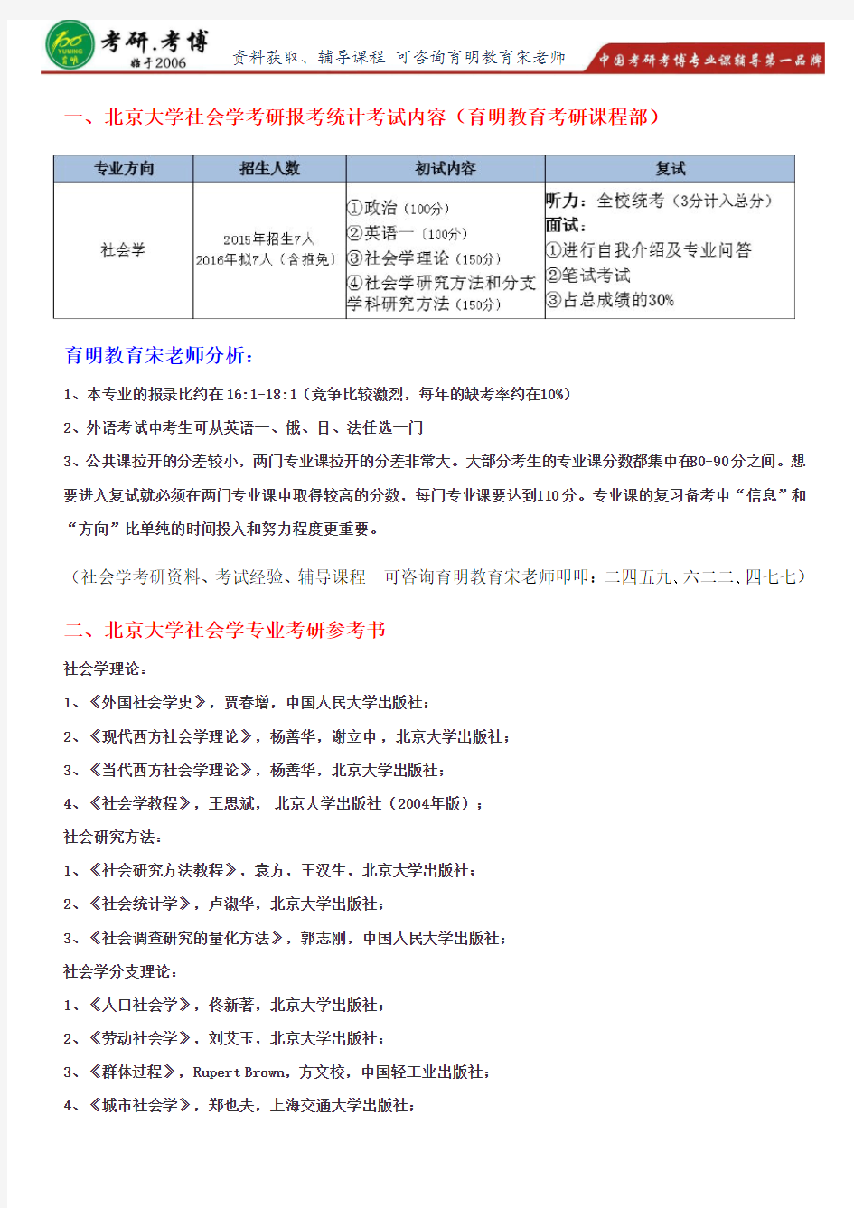 北京大学社会学系社会学专业考研历年分数线