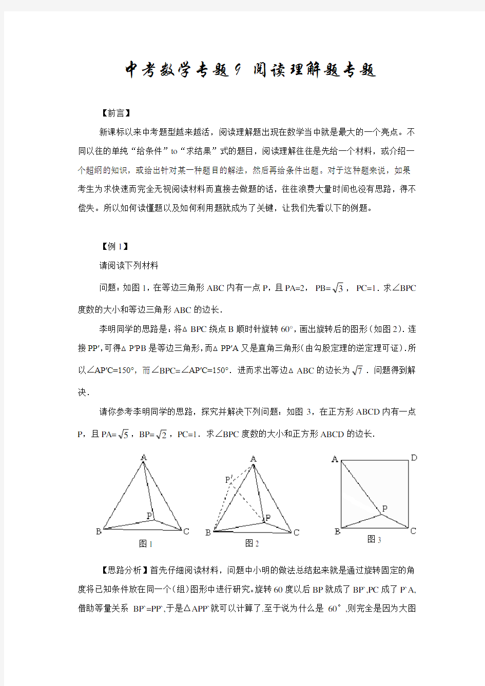 中考数学专题(十九)阅读理解题专题