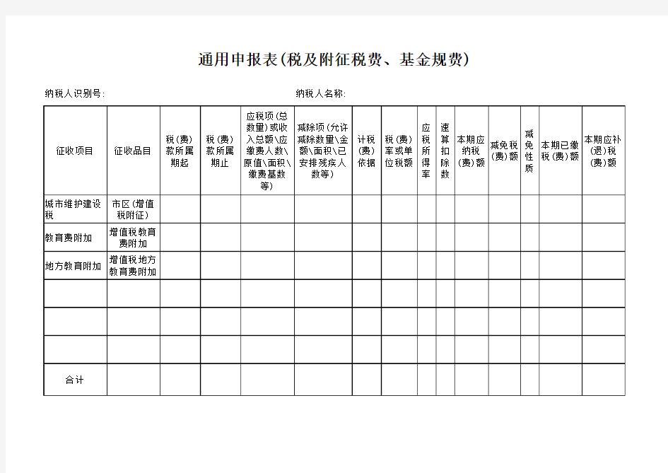 通用申报表(税及附征税费)