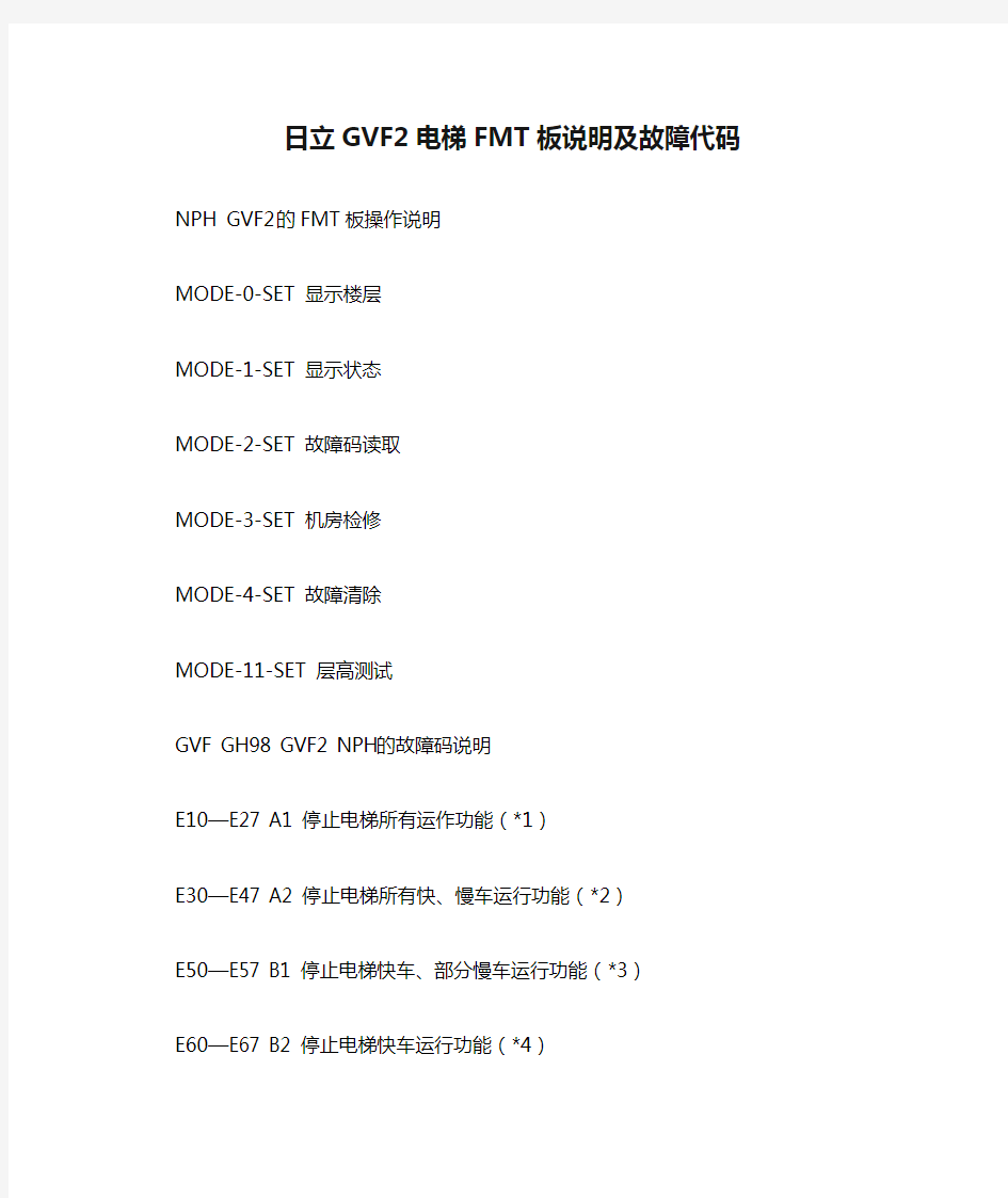 日立GVF2电梯FMT板说明及故障代码