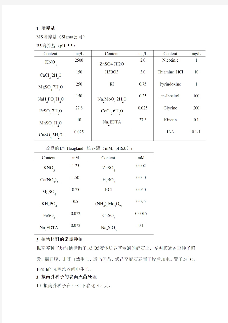 拟南芥种植及处理基本方法