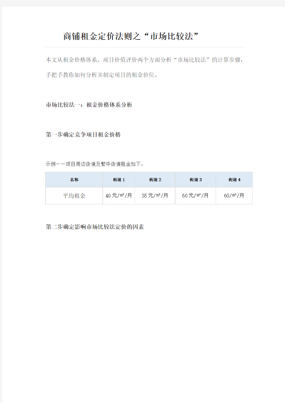商铺租金定价法则之市场定价法