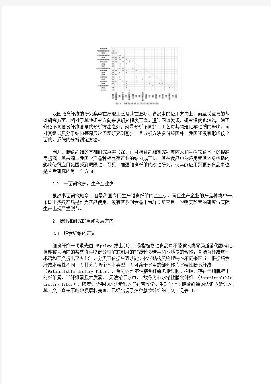 膳食纤维研究现状的问题分析及发展方向的预测