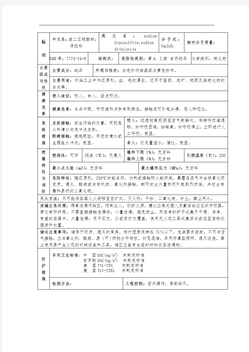 保险粉(连二亚硫酸钠)--msds