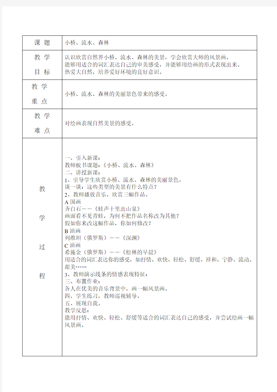 岭南版四年级全册美术教学设计知识讲解