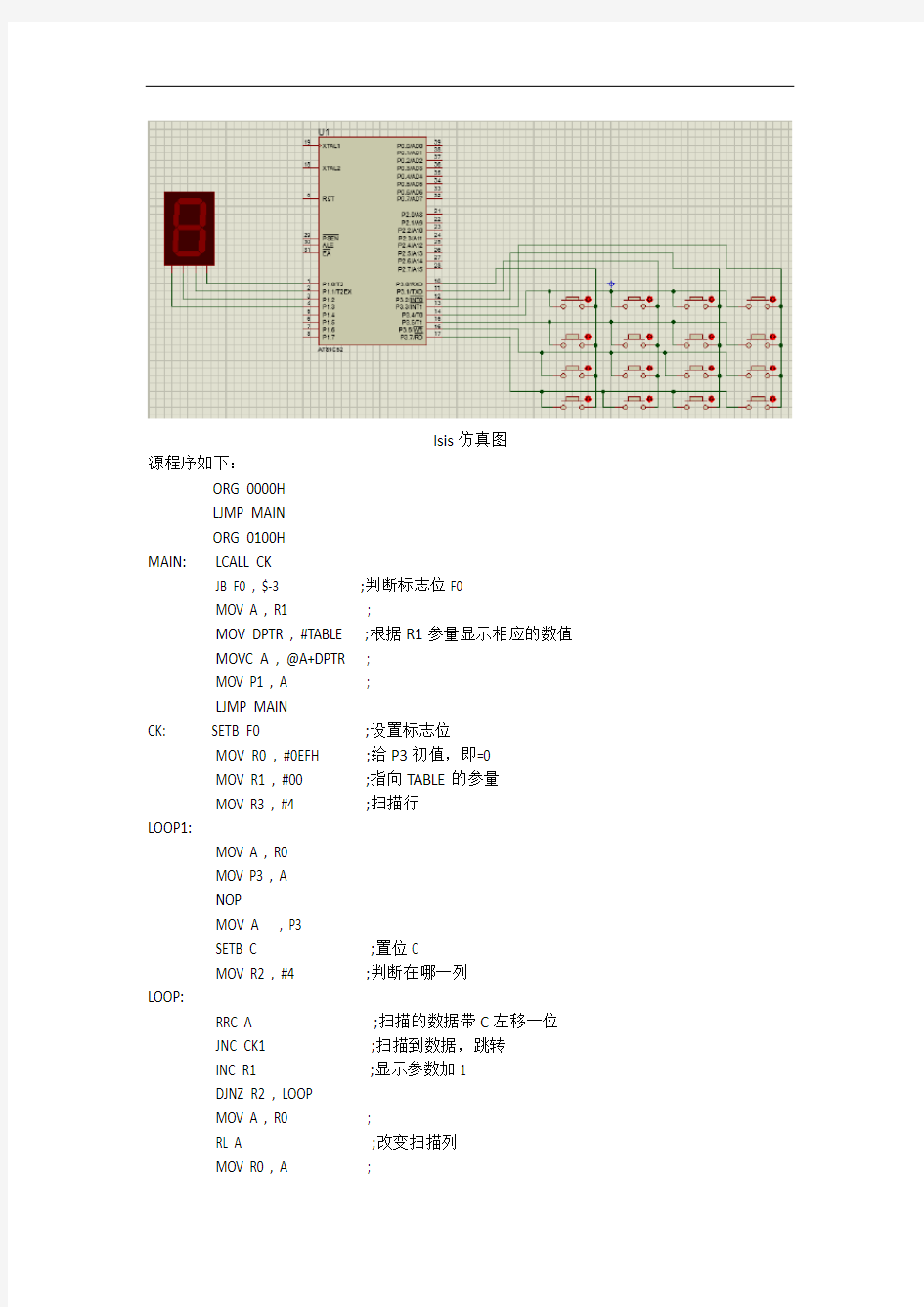 51单片机矩阵键盘显示汇编版