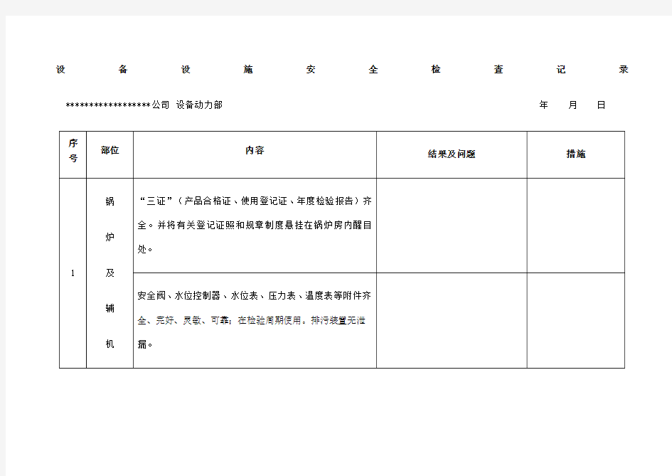 设备设施安全检查记录