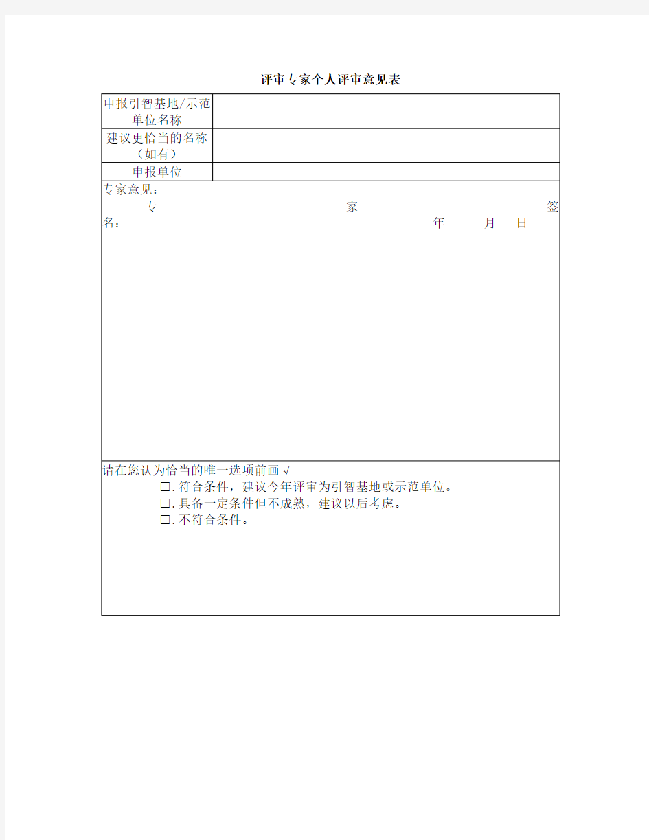 评审专家个人评审意见表