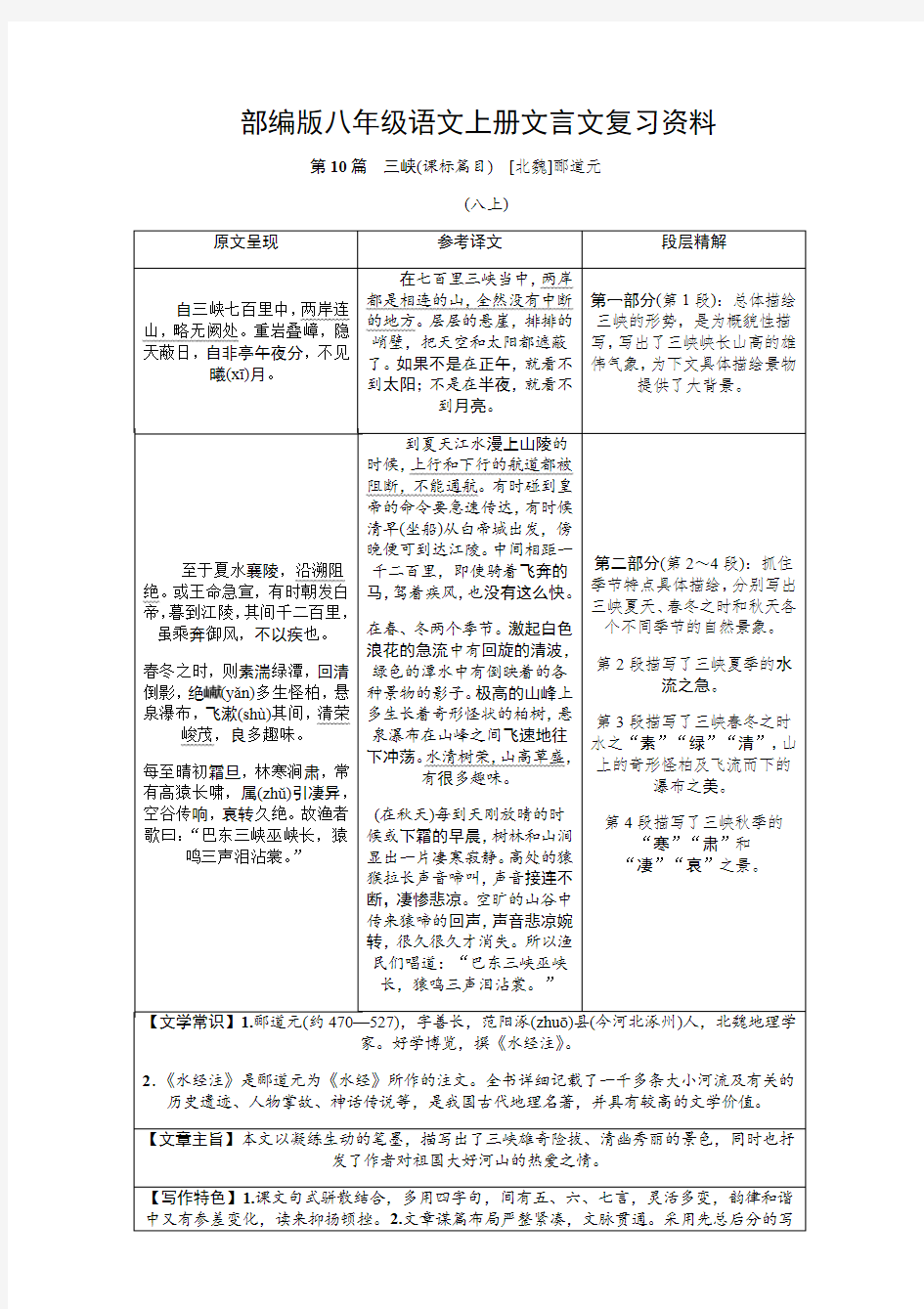 部编版八年级语文上册文言文复习资料