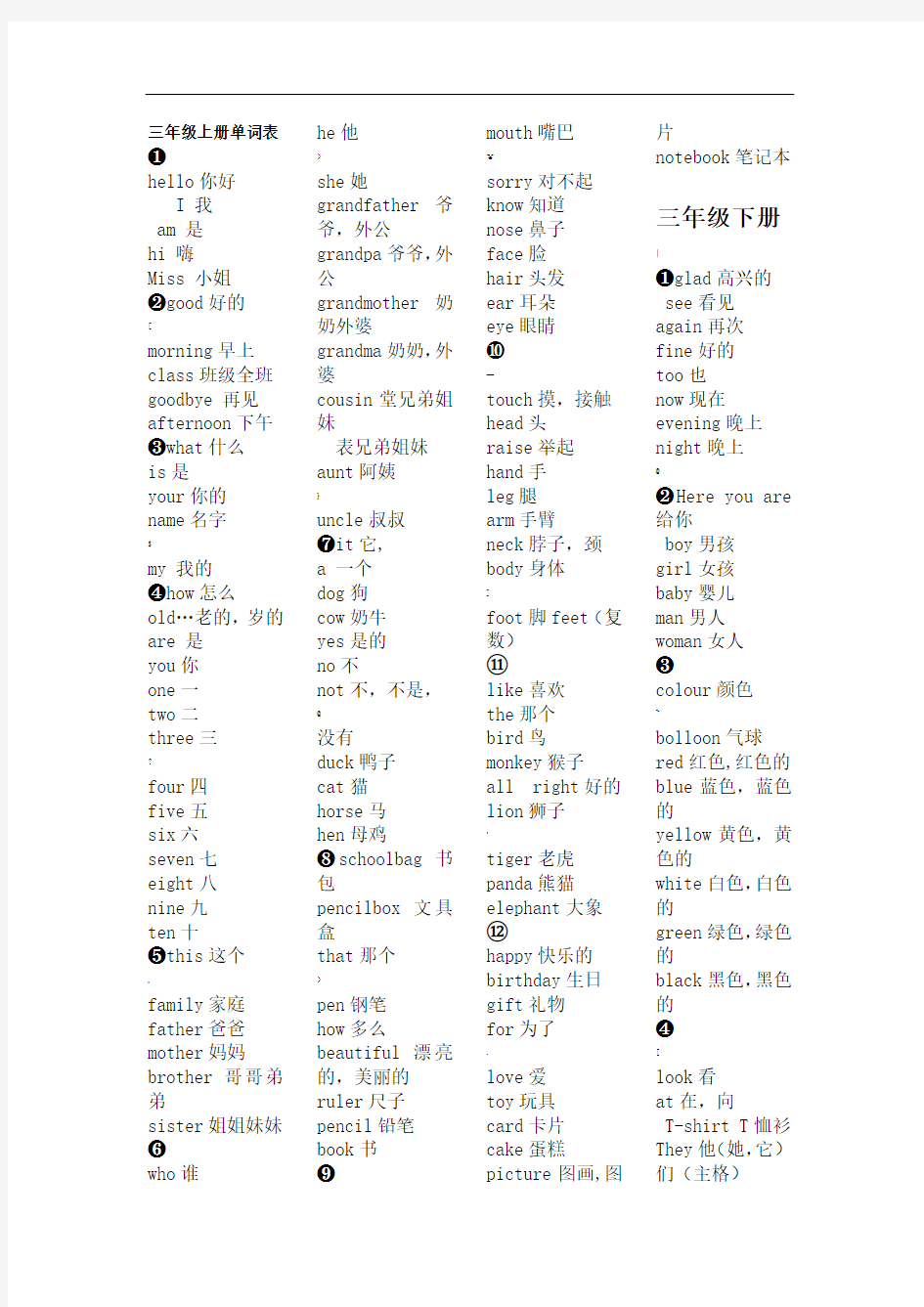 湘教版英语单词表