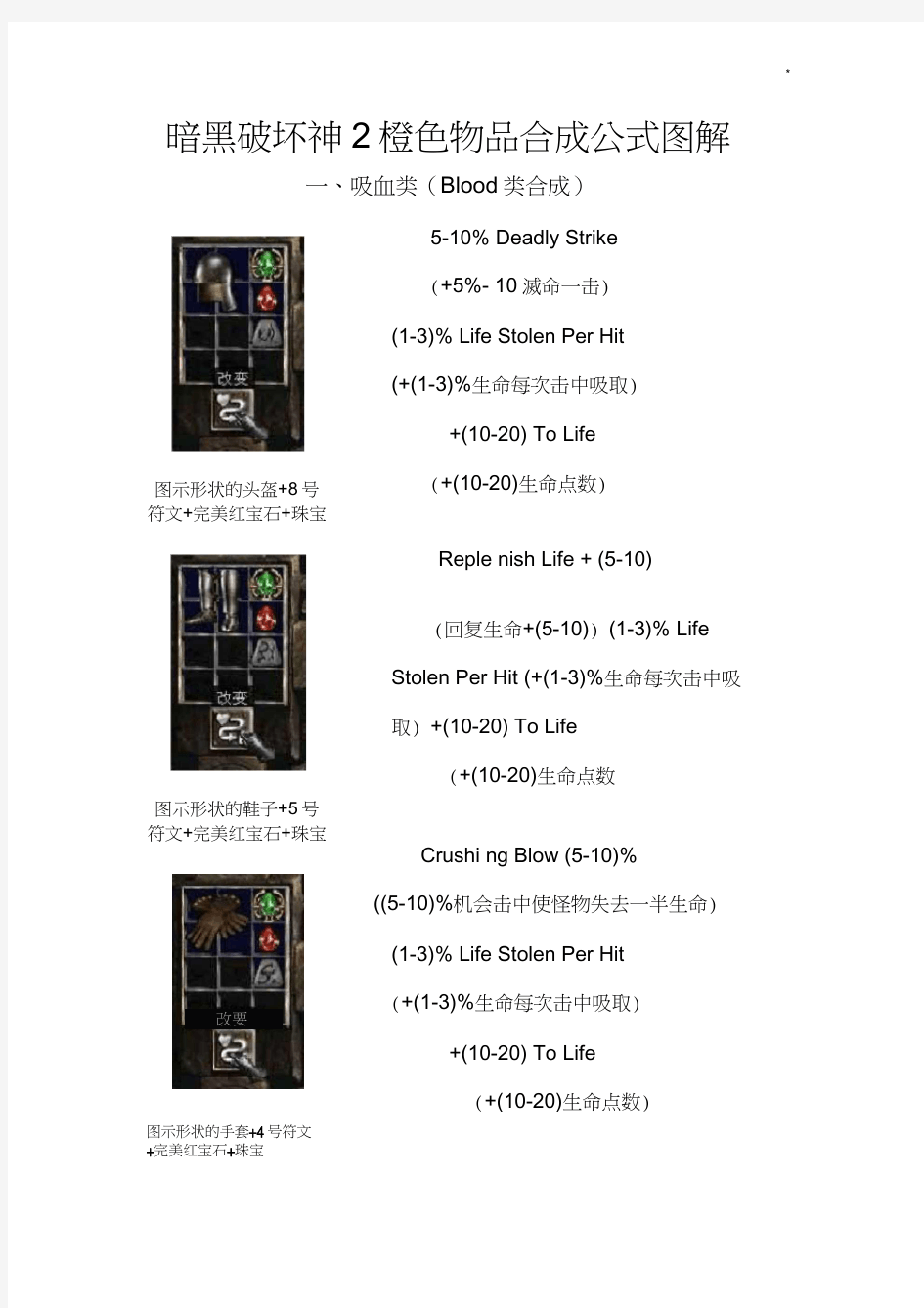 暗黑破坏神2橙色物品合成公式定理图案详解