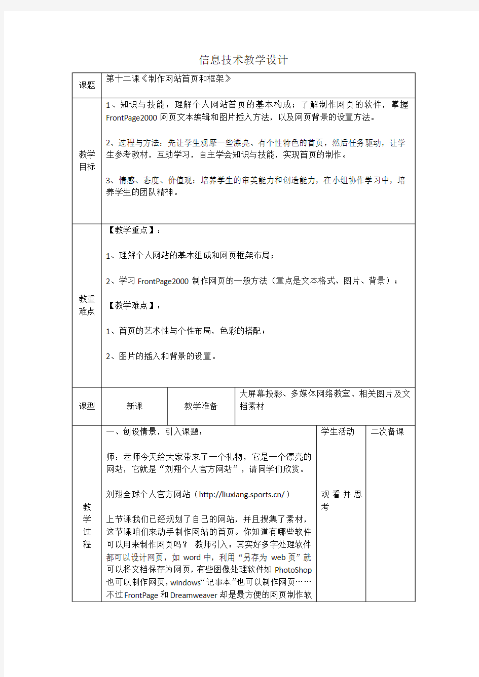 第十二课《制作网站首页和框架》