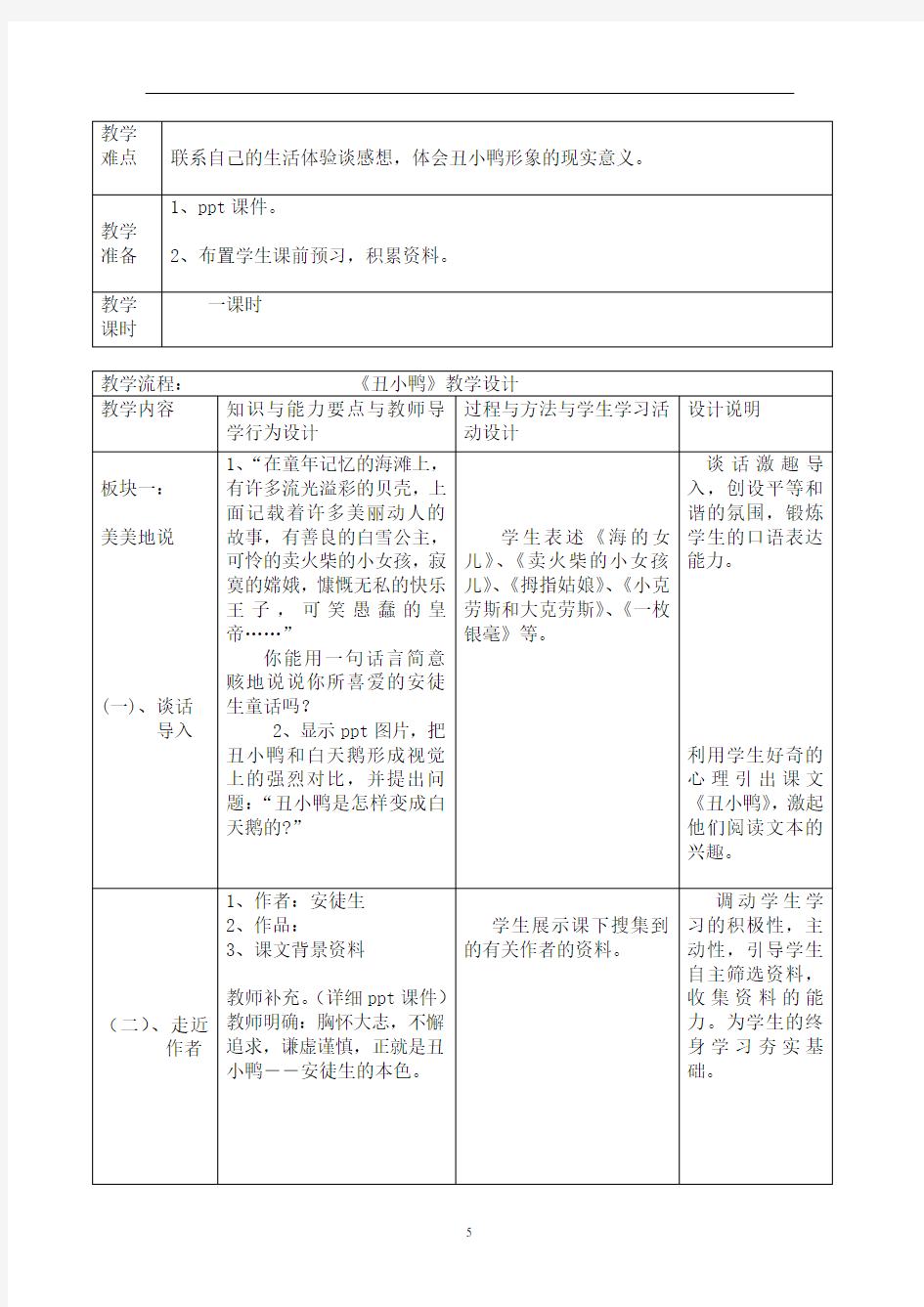 丑小鸭教学设计