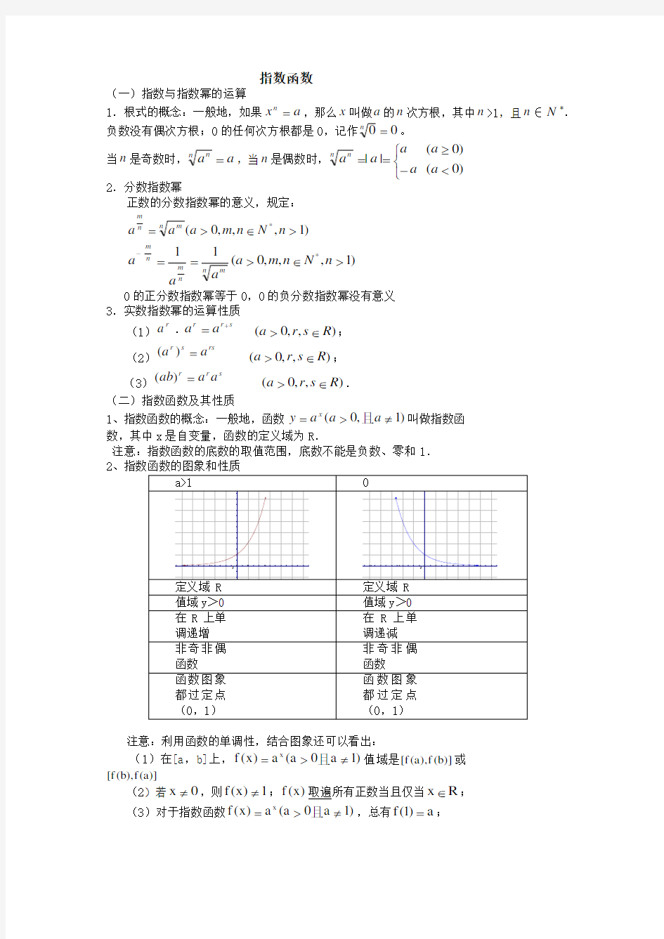 指数函数知识点总结