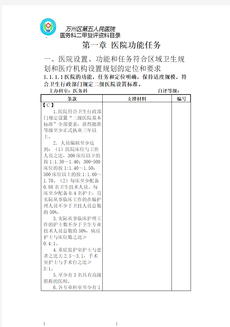 二甲医院评审标准细则条款分类