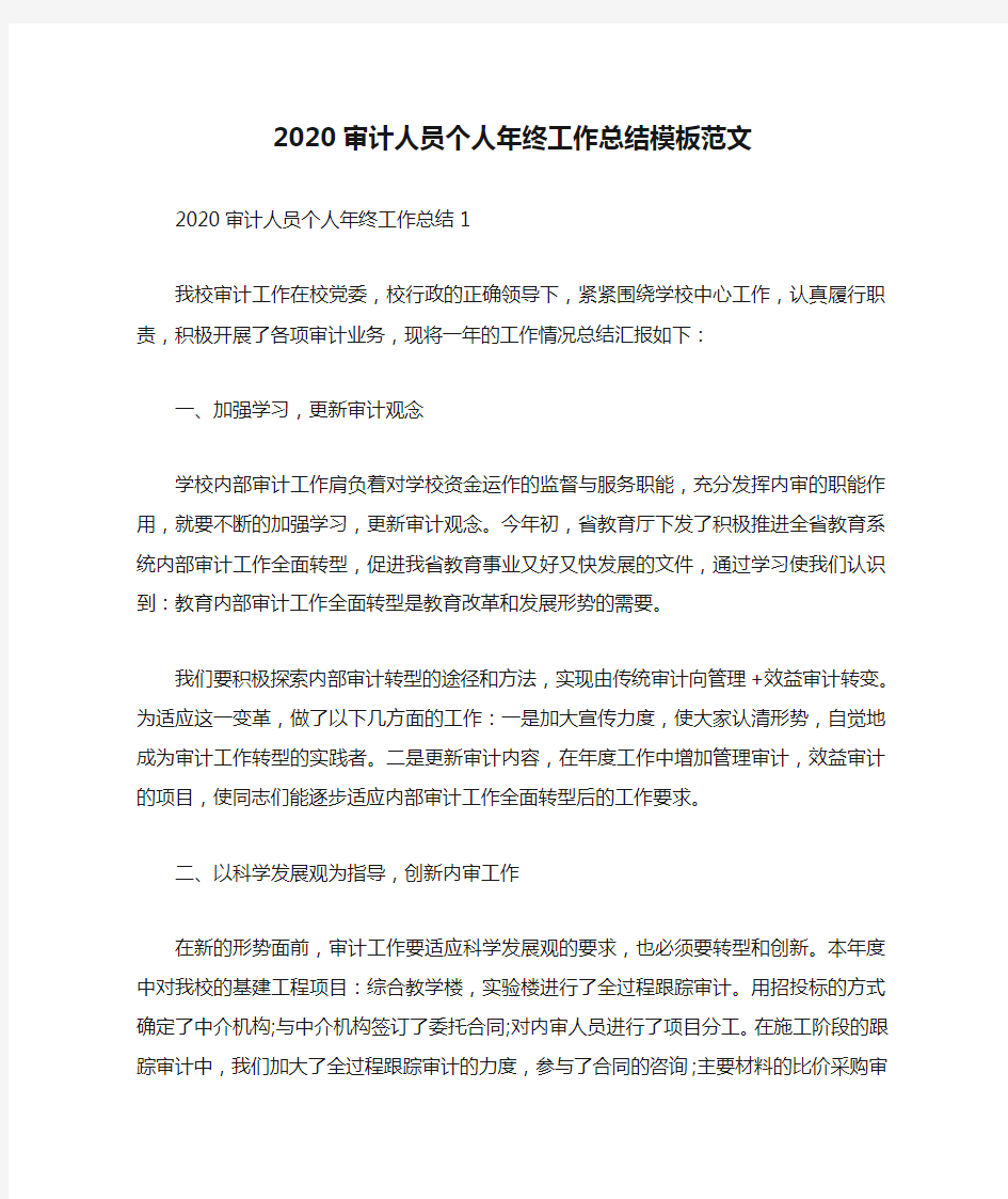 2020审计人员个人年终工作总结模板范文