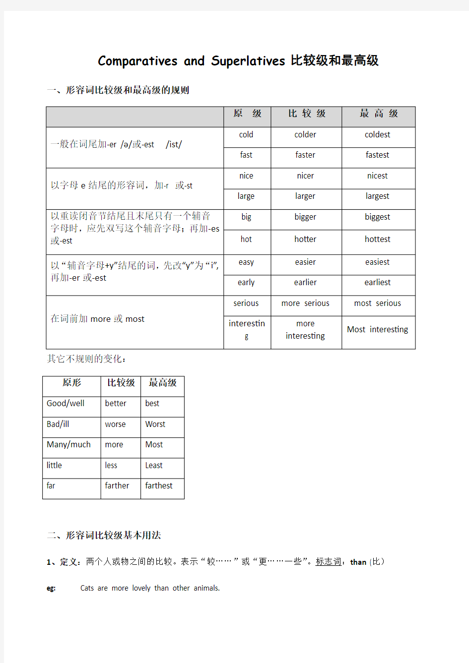 比较级和最高级的用法