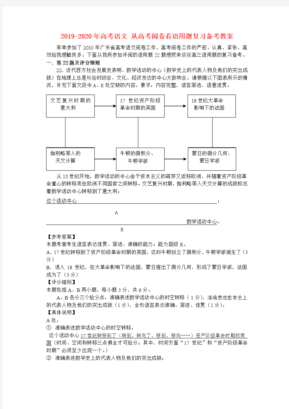 2019-2020年高考语文 从高考阅卷看语用题复习备考教案