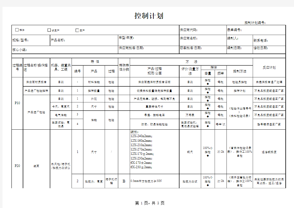 控制计划——模版